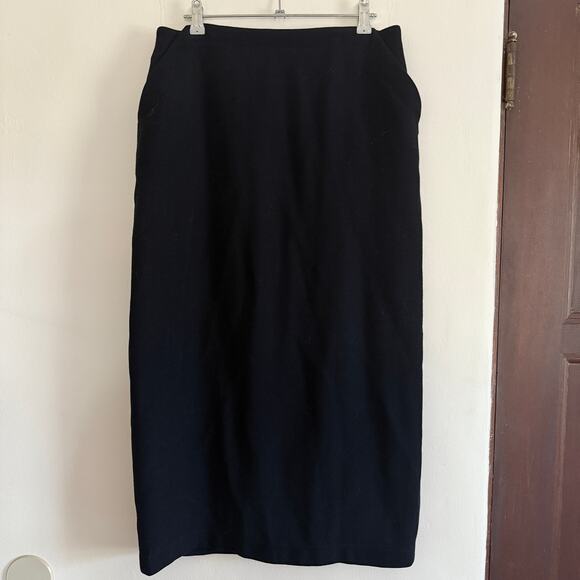 90s Vintage LAUREN RALPH LAUREN Made in USA Navy Wool Midi/Maxi Skirt 12 P - Picture 1 of 9